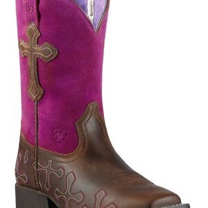 Ariat Fuchsia and Brown Western Boots